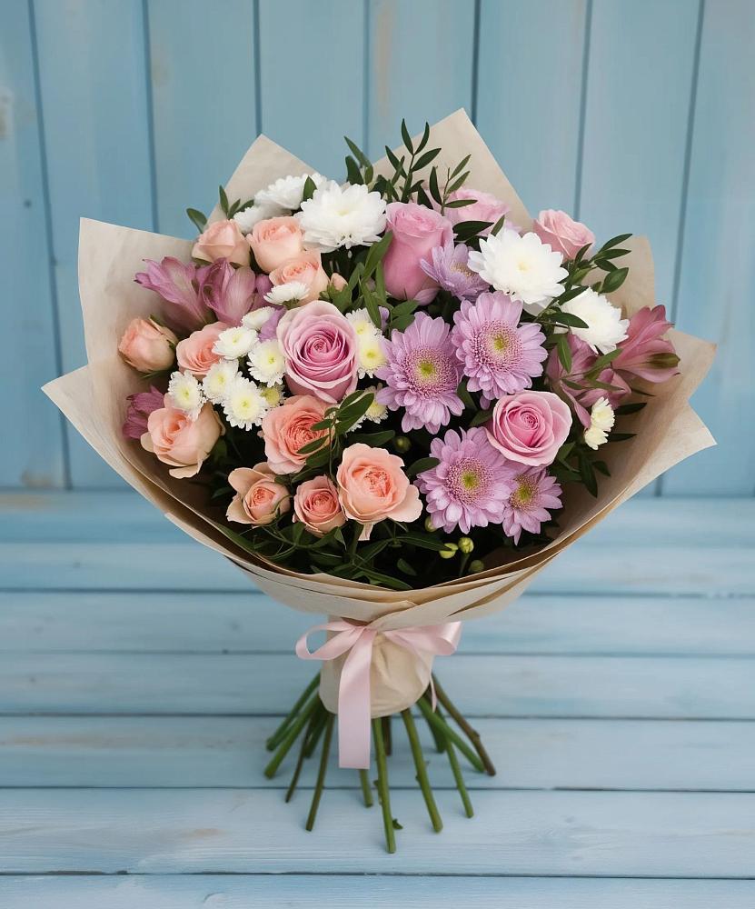 Букет цветов из: Хризантемы, Розы и Альстромерии в Володино
