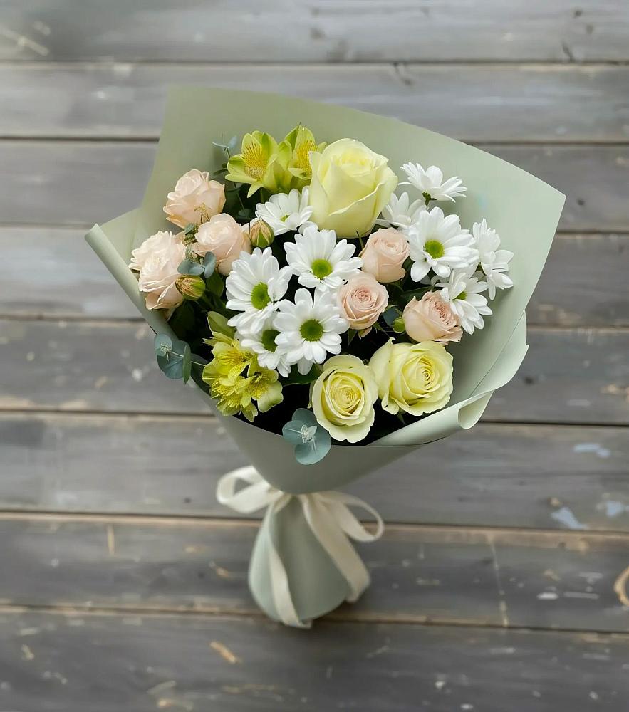Букет цветов из: Альстромерии, Розы и Хризантемы в Володино