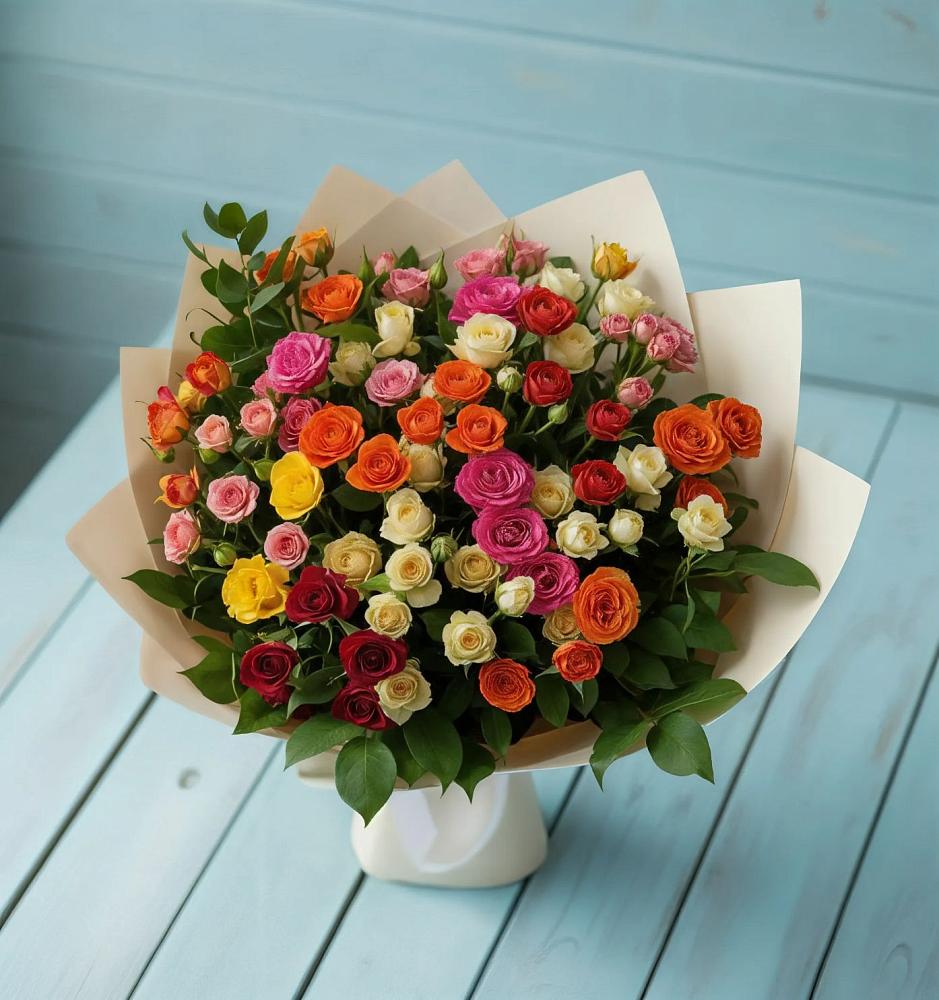 Букет Микс из разноцветных кустовых роз в Володино
