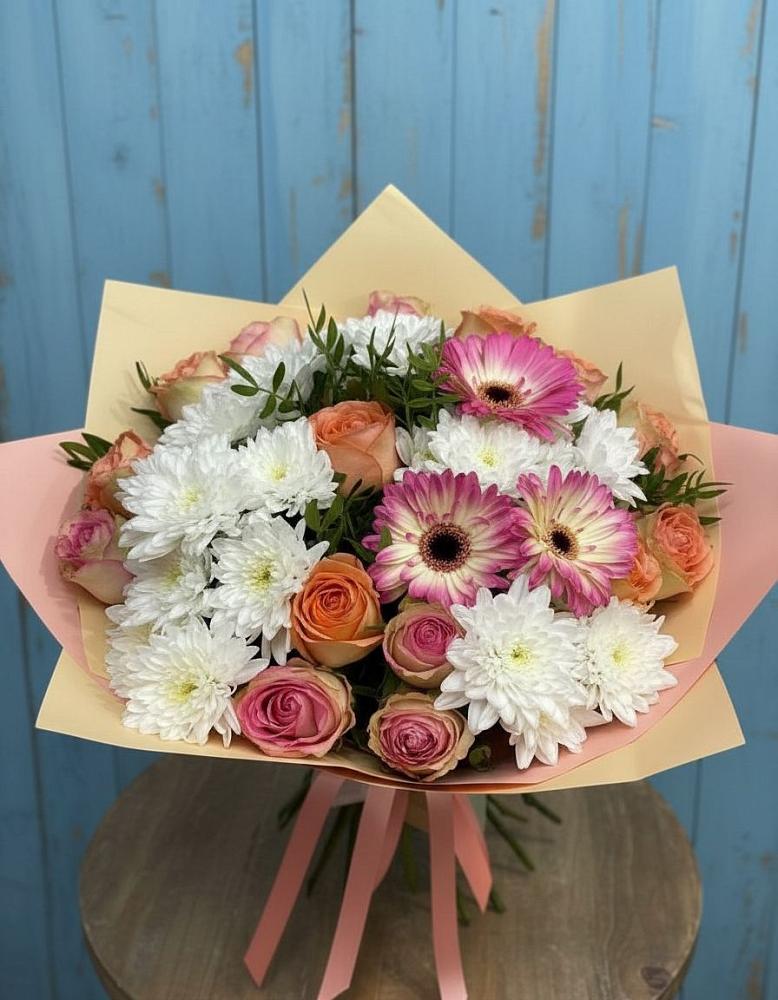 Букет цветов из: Розы, Герберы и Хризантемы в Володино