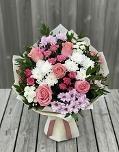 Букет цветов из:  Альстромерии, Гвоздики, Розы и Хризантемы в Володино