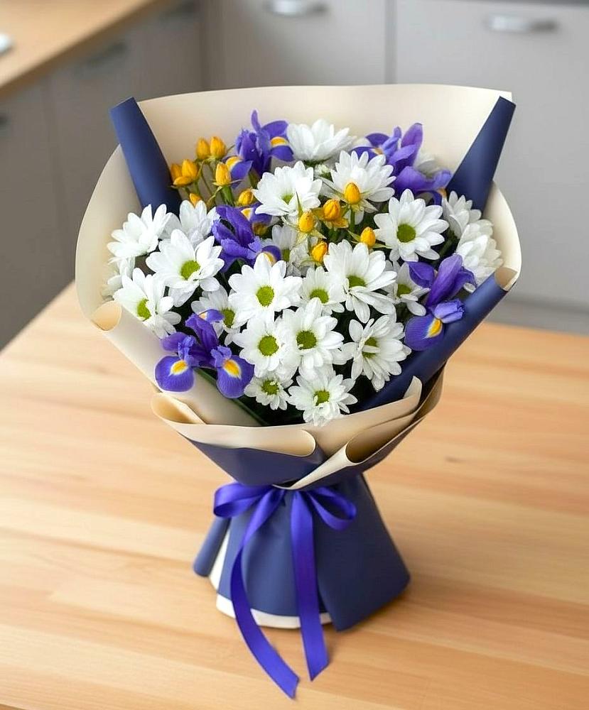 Букет цветов из: Розы, Ирисы и Хризантемы в Володино